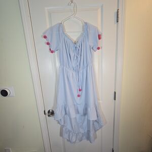 Andree Light Blue Dress with Pink Pom Poms